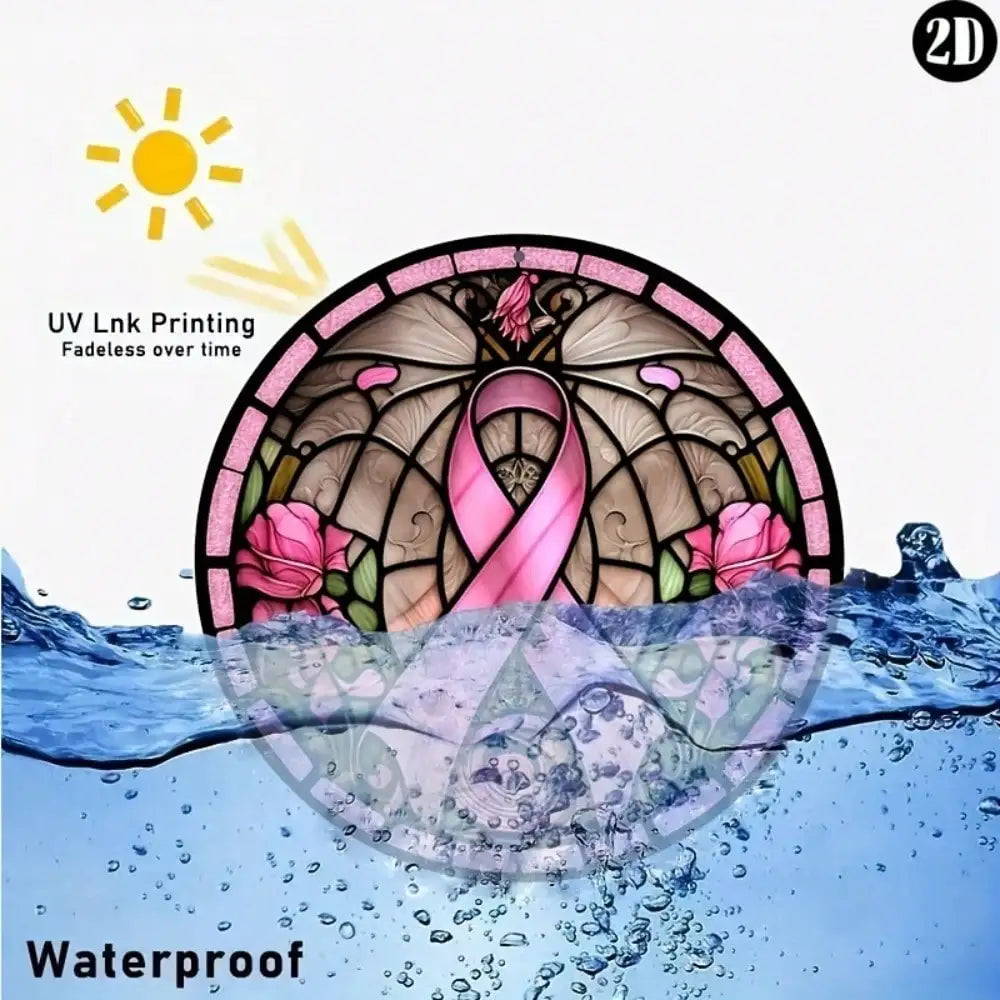 1pc 8"x8" Round Aluminum Breast Cancer Awareness Sign - Pink Ribbon Wreath Design, Perfect Decor for Home/Kitchen/Garden/Office