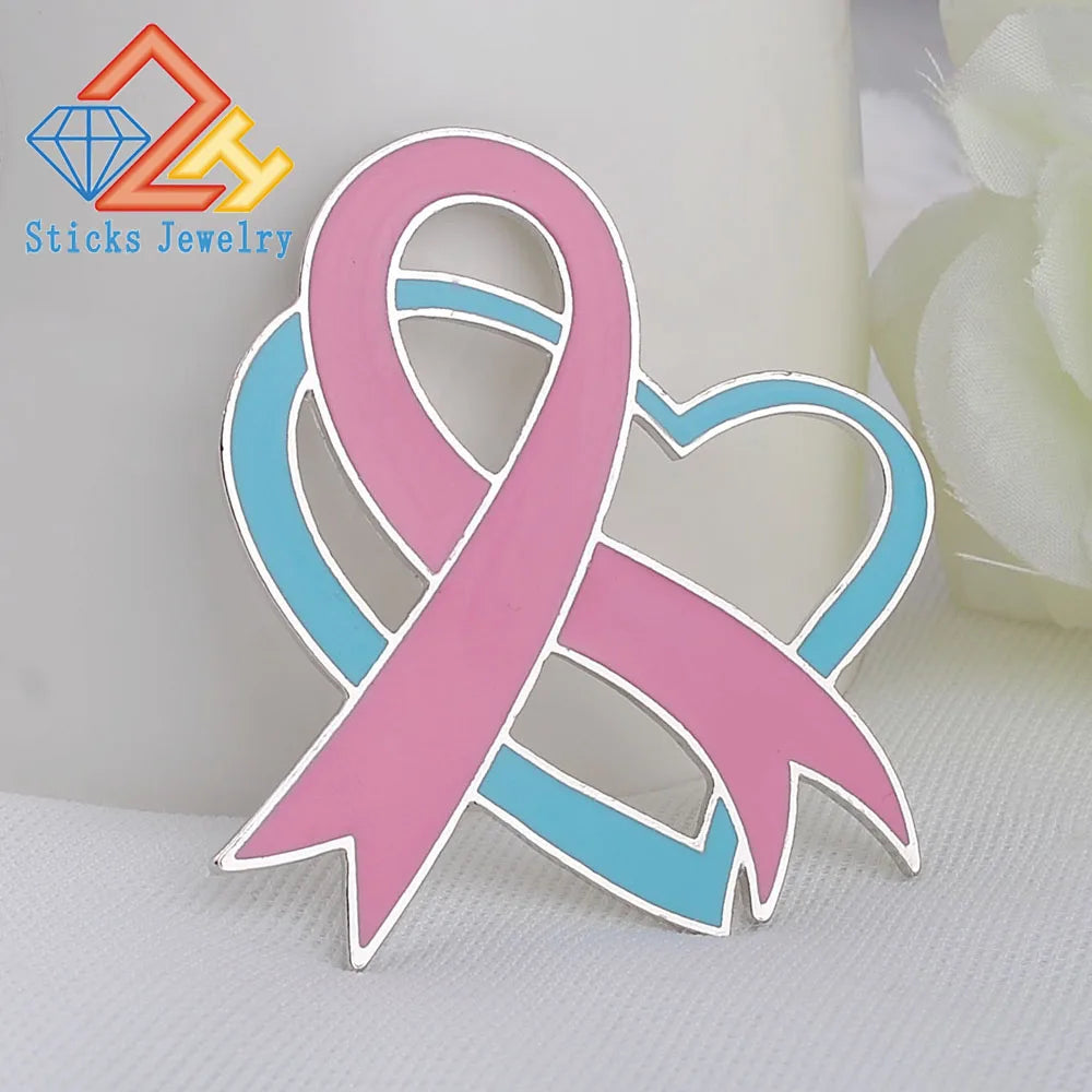 Heart Trendy Brooches Fashion Oil Painting Breast Cancer Awareness Pink Ribbon