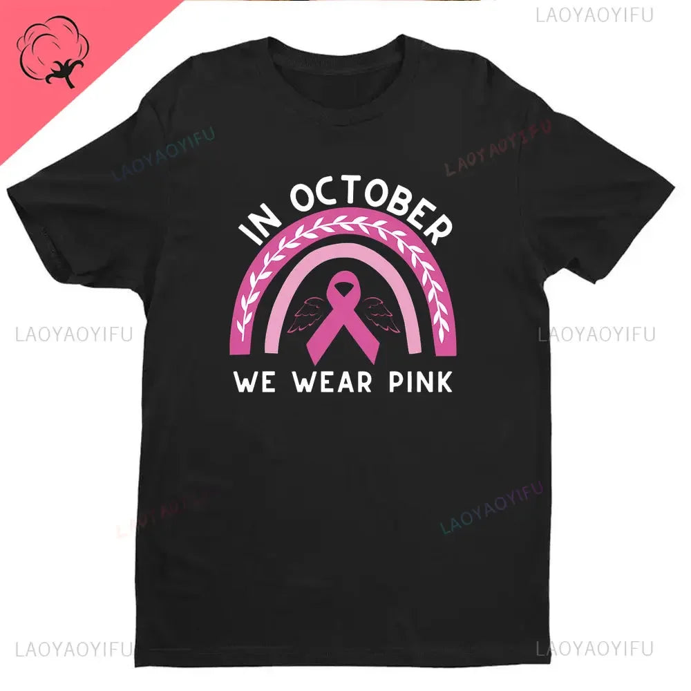 Ribbon Print Breast Cancer Awareness Shirts Cancer Survivor Shirt Pink Ribbon Shirt Breast Cancer Awareness Gift Tees Cotton Tee