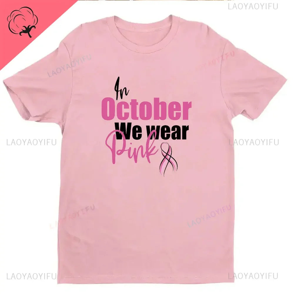 Ribbon Print Breast Cancer Awareness Shirts Cancer Survivor Shirt Pink Ribbon Shirt Breast Cancer Awareness Gift Tees Cotton Tee