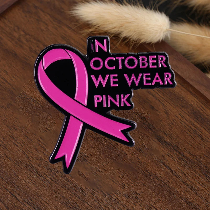 Breast Cancer Awareness Brooch Pink Ribbon Enamel Pin In October We Wear Pink Backpacks Hats Jeans Decorative