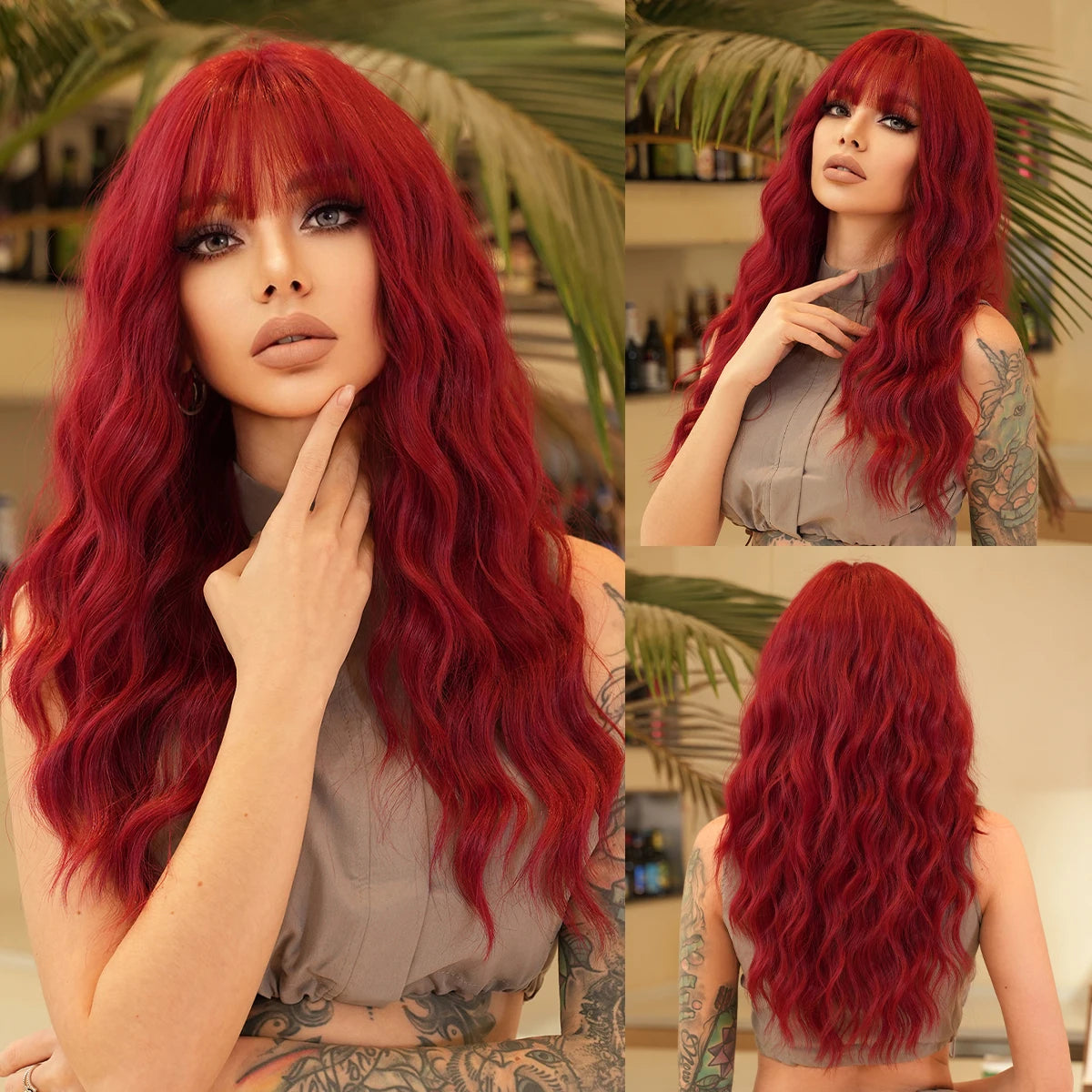 the GODDESS - Long Wavy Grey Purple Wig for Women, Cosplay Daily Party Overhead Dyeing Wavy Synthetic Heat-Resistant Wigs