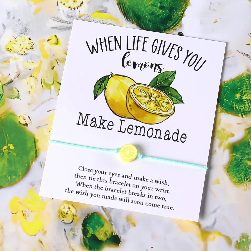 the LEMON WISH - Lemon Wish Bracelet, Bohemian Lemon Slice Fruit Charm Beaded Bracelet for Women, Friendship Jewelry Motivational Gift