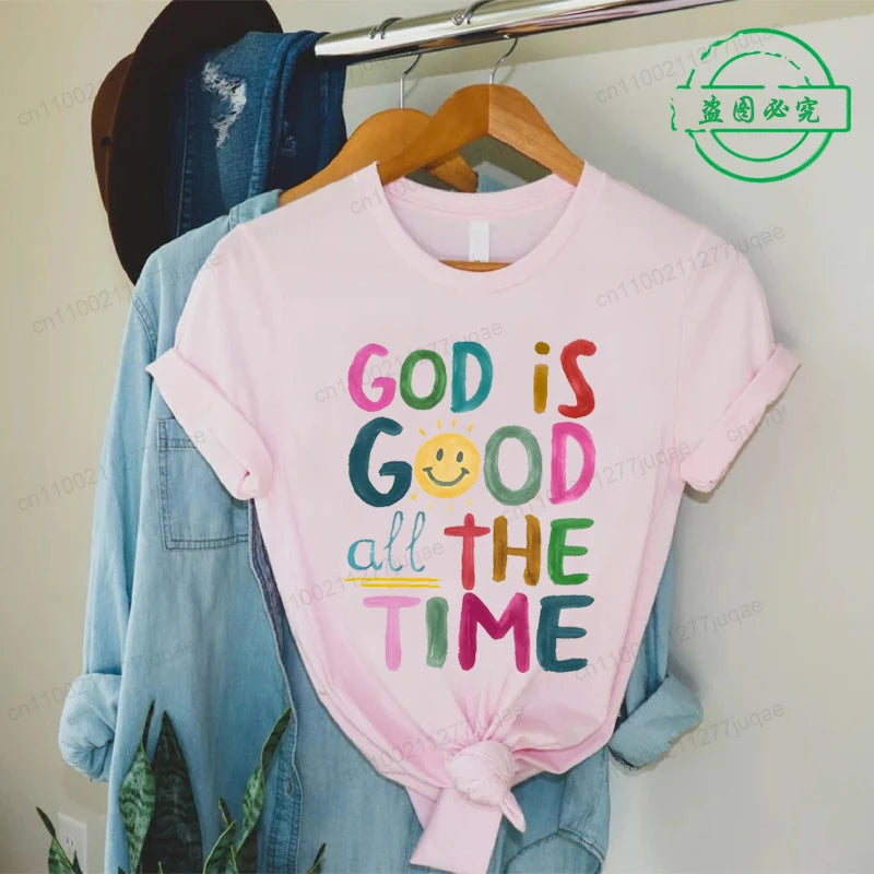 the GOD IS GOOD - God Is Good All the Time Print T-Shirts, Women Summer T Shirt Bible Verse Funny Tops Tee, Christian Jesus Female Casual Clothing