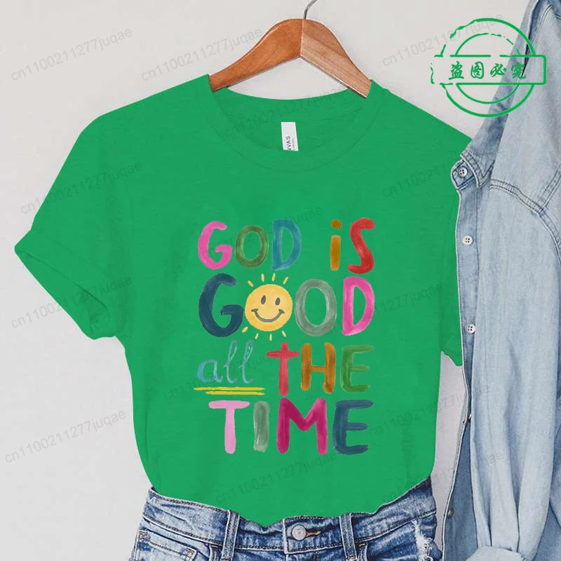 the GOD IS GOOD - God Is Good All the Time Print T-Shirts, Women Summer T Shirt Bible Verse Funny Tops Tee, Christian Jesus Female Casual Clothing