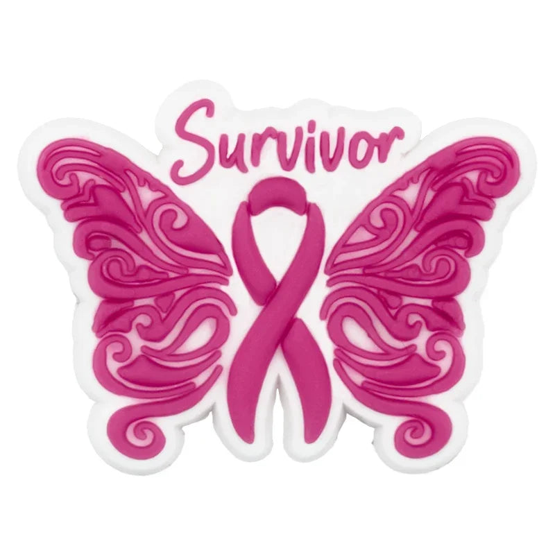 1/16pcs Cancer Ribbon Shoe Decorations Breast Cancer Ribbon Shoe Decorations Care for Women's Health Pins Clog Jeans for Women