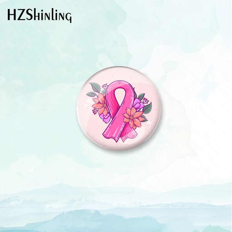 2023 New Breast Cancer Awareness Badge Brooch Pink Ribbon Pin Backpack Decoration Pins Round Jewelry Women Gift