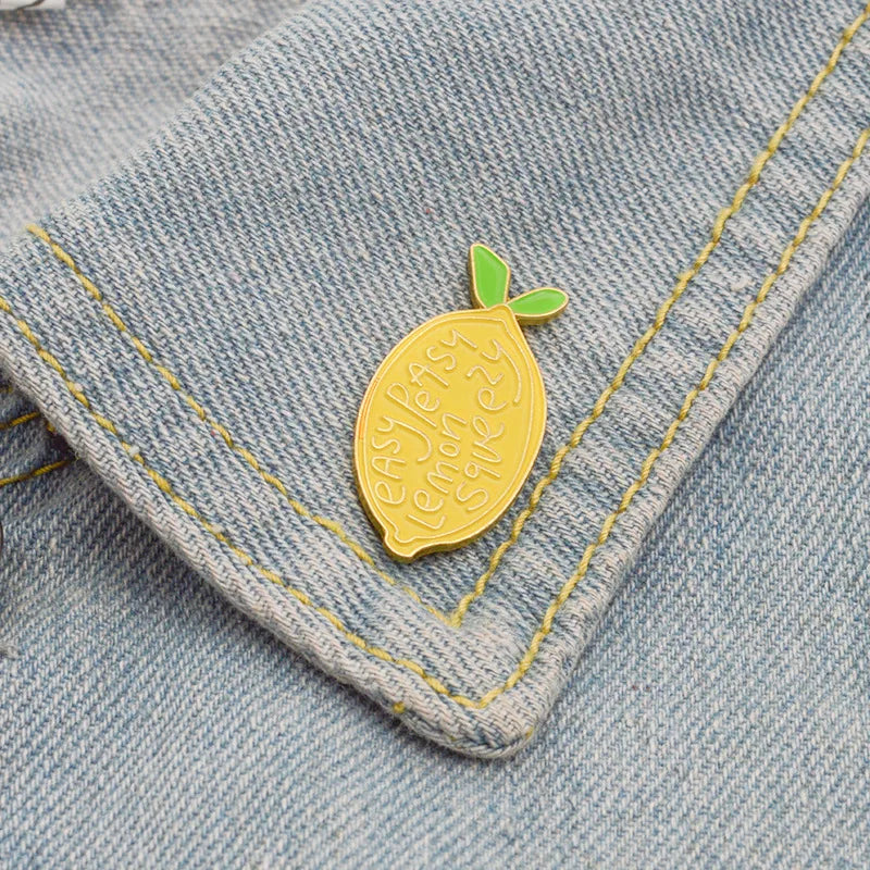 the LEMON SQUEEZY - Yellow Lemon Fruit Cute Kawaii Brooch, Simple Design Brooch Badge Bag/Clothing Accessories Pin