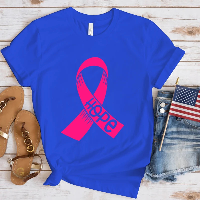 Breast Cancer Awareness Hope Print Short Sleeve T Shirts Women Shirts Summer Short Sleeved Male T-Shirts Comfy Soft Shirts Loose
