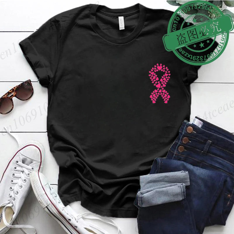 Breast Cancer Awareness Printed Women T-shirt Short Sleeve Pink Clothes Tops Breast Cancer Survivor Tee Shirt Clothing for Woman