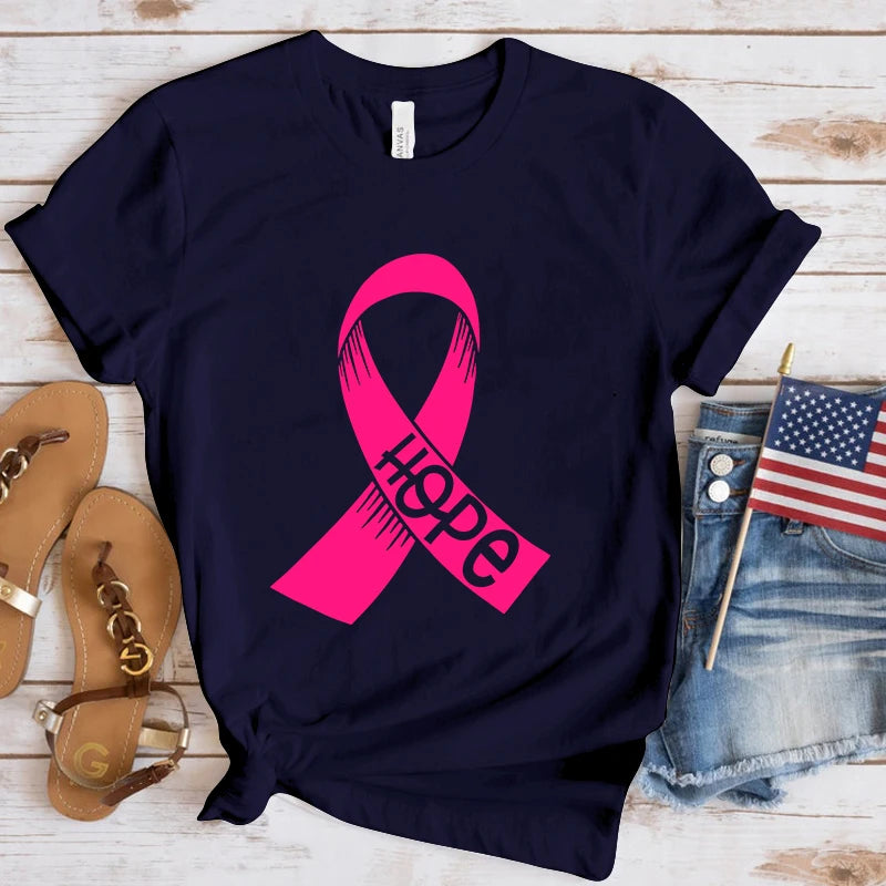 Breast Cancer Awareness Hope Print Short Sleeve T Shirts Women Shirts Summer Short Sleeved Male T-Shirts Comfy Soft Shirts Loose