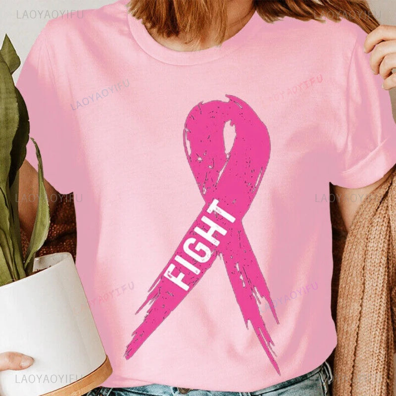 Pink Ribbon Fight Breast Cancer Awareness October Women T-Shirt Men Adult Summer Casual Graphic T Shirts Cotton O-neck Tops Tee