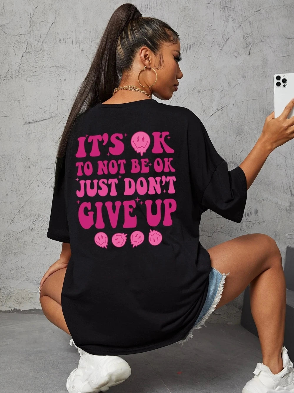 It'S Ok To Not Be Ok Just Don'T Give Upfemale Tshirt Breathable Summer T Shirt Casual Fashion Tee Top Basic Daily Tshirts Women