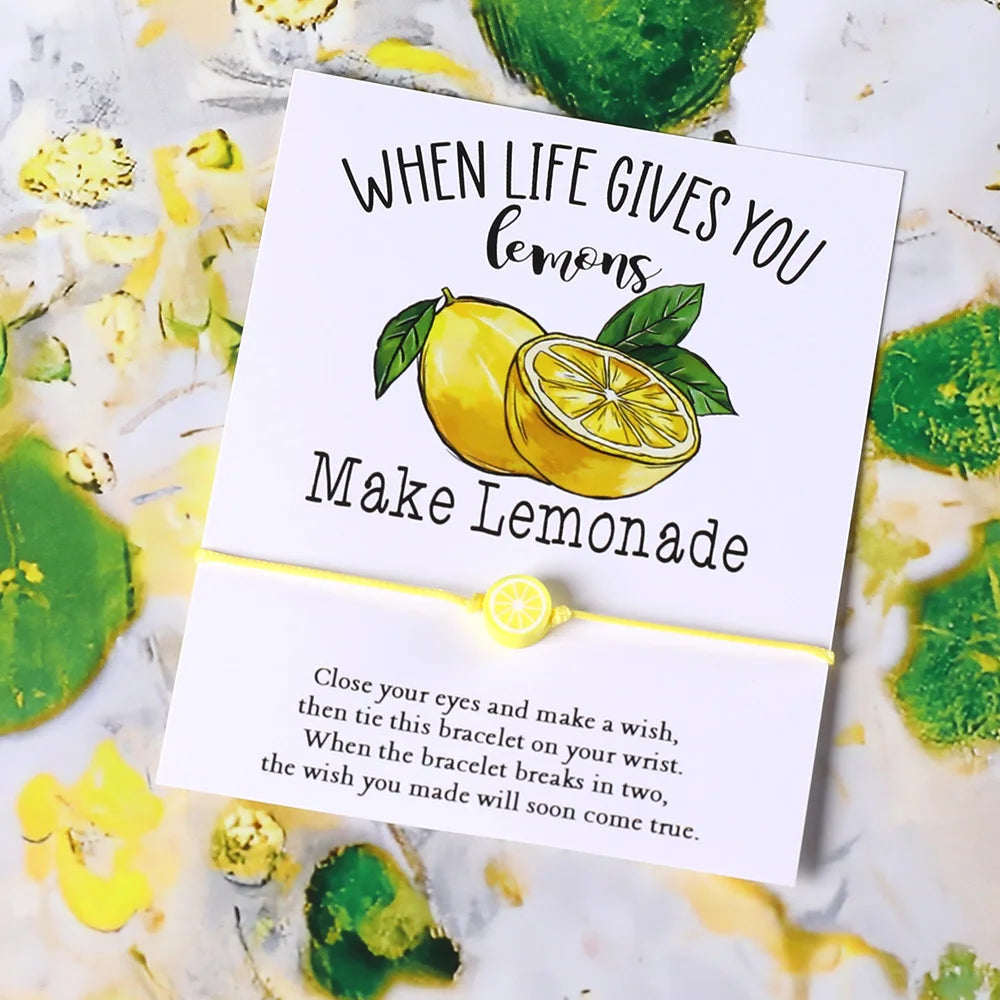 the LEMON WISH - Lemon Wish Bracelet, Bohemian Lemon Slice Fruit Charm Beaded Bracelet for Women, Friendship Jewelry Motivational Gift