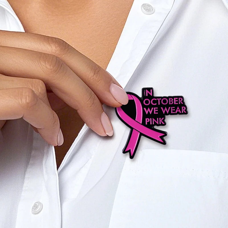 Breast Cancer Awareness Brooch Pink Ribbon Enamel Pin In October We Wear Pink Backpacks Hats Jeans Decorative