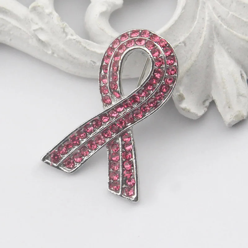 Fashion Pink Ribbon Rhinestone Brooches Breast Cancer Awareness Brooch Pin HIV And AIDS Badge Women Brooch Jewelry