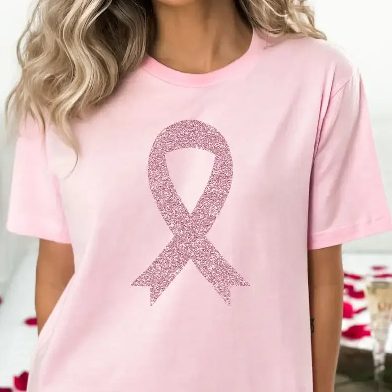 Ribbon Print Breast Cancer Awareness Shirts Cancer Survivor Shirt Pink Ribbon Shirt Breast Cancer Awareness Gift Tees Cotton Tee