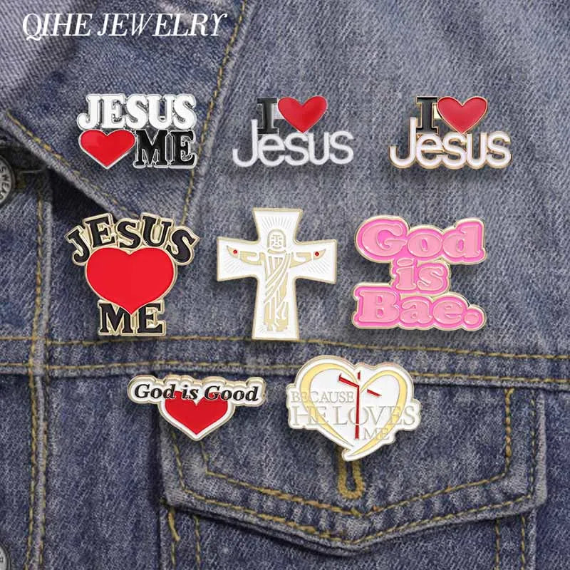 the JESUS LOVES ME - Enamel Pins Custom Christian God Is Good Metal Brooches Lapel Badge Jewelry Gift