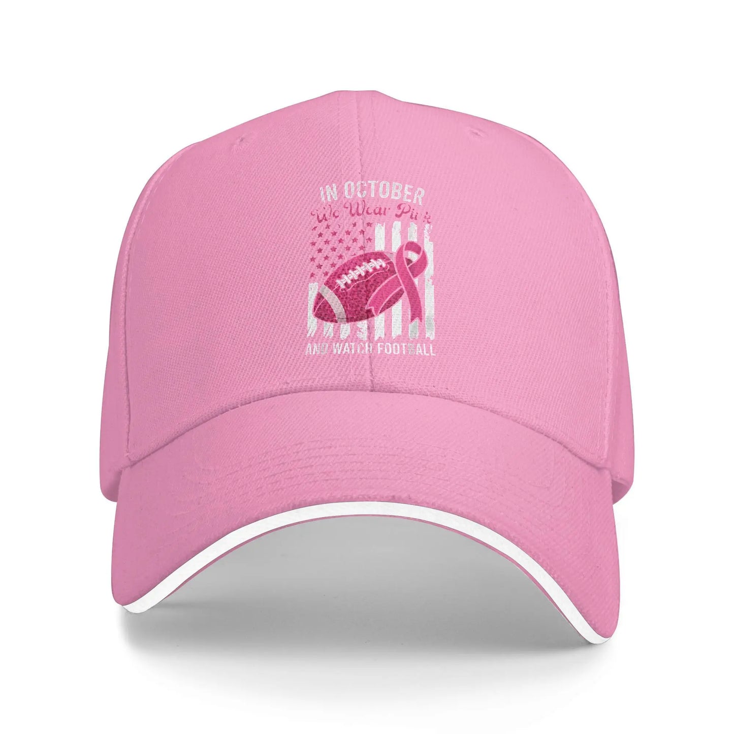 October We Wear Pink Rainbow Breast Cancer Awareness Ribbon Sandwich Cap Baseball Cap  Hat Adjustable Snapback Caps Hat Caps
