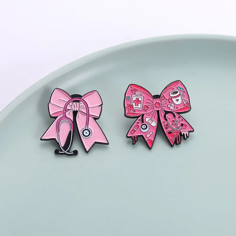 Pink Bow Stethoscope Enamel Pin Doctors Nurses Medical Series Brooches Lapel Backpack Badge Jewelry Accessories For Friends