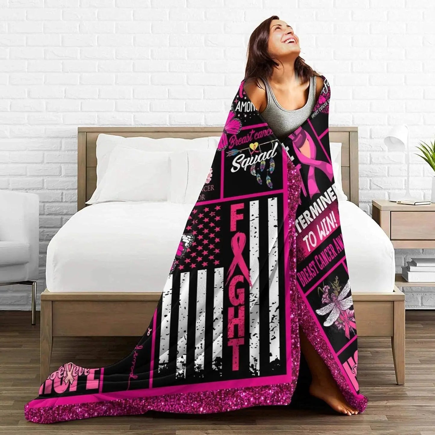 the SNUGGLER - Breast Cancer Blanket, Cancer Survivors for Women Breast Cancer, Pink Healing Blanket for Women Get Well Soon