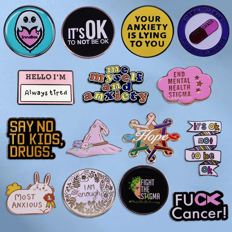 the OKIE-DOKIE - Fun Mental Health Awareness Badges, Self Anxiety Brooch Lapel Pins for Fashion, Women Jewelry Accessories