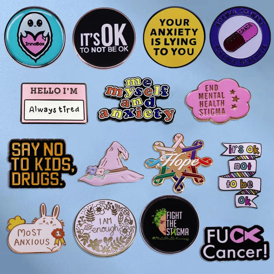 the OKIE-DOKIE - Fun Mental Health Awareness Badges, Self Anxiety Brooch Lapel Pins for Fashion, Women Jewelry Accessories