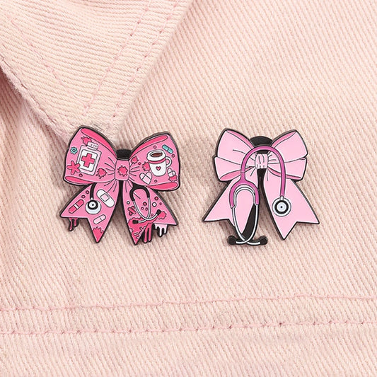 Pink Bow Stethoscope Enamel Pin Doctors Nurses Medical Series Brooches Lapel Backpack Badge Jewelry Accessories For Friends
