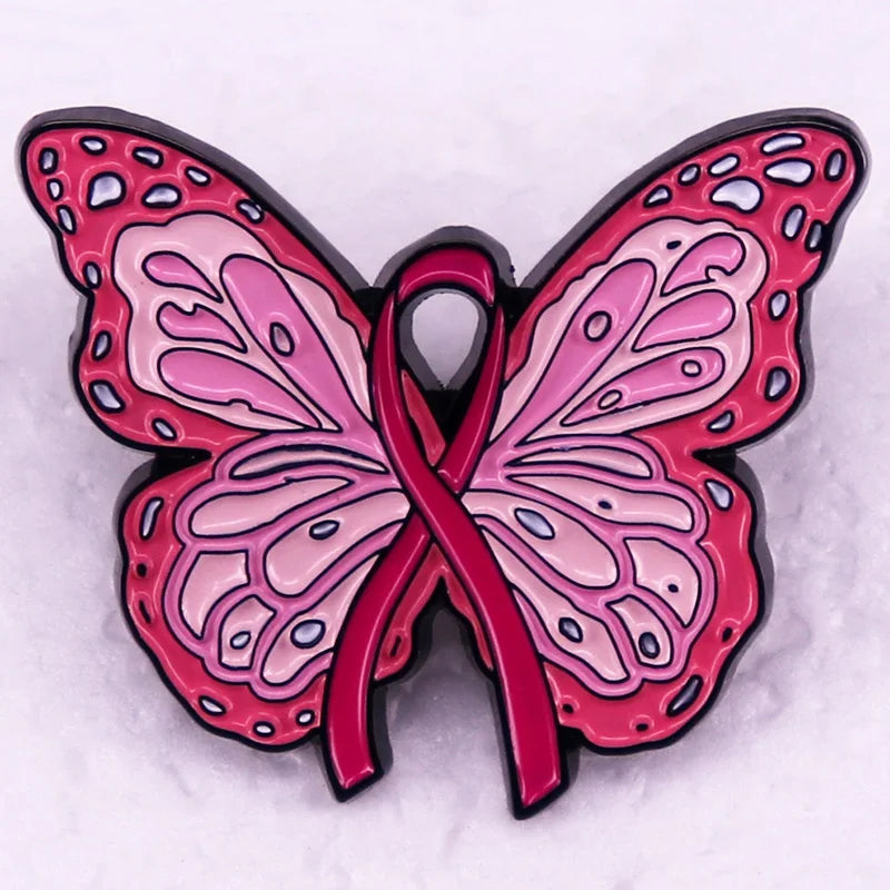the PINK BUTTERFLY - Breast Cancer Awareness Butterfly Pink Ribbon Enamel Pin/Brooch