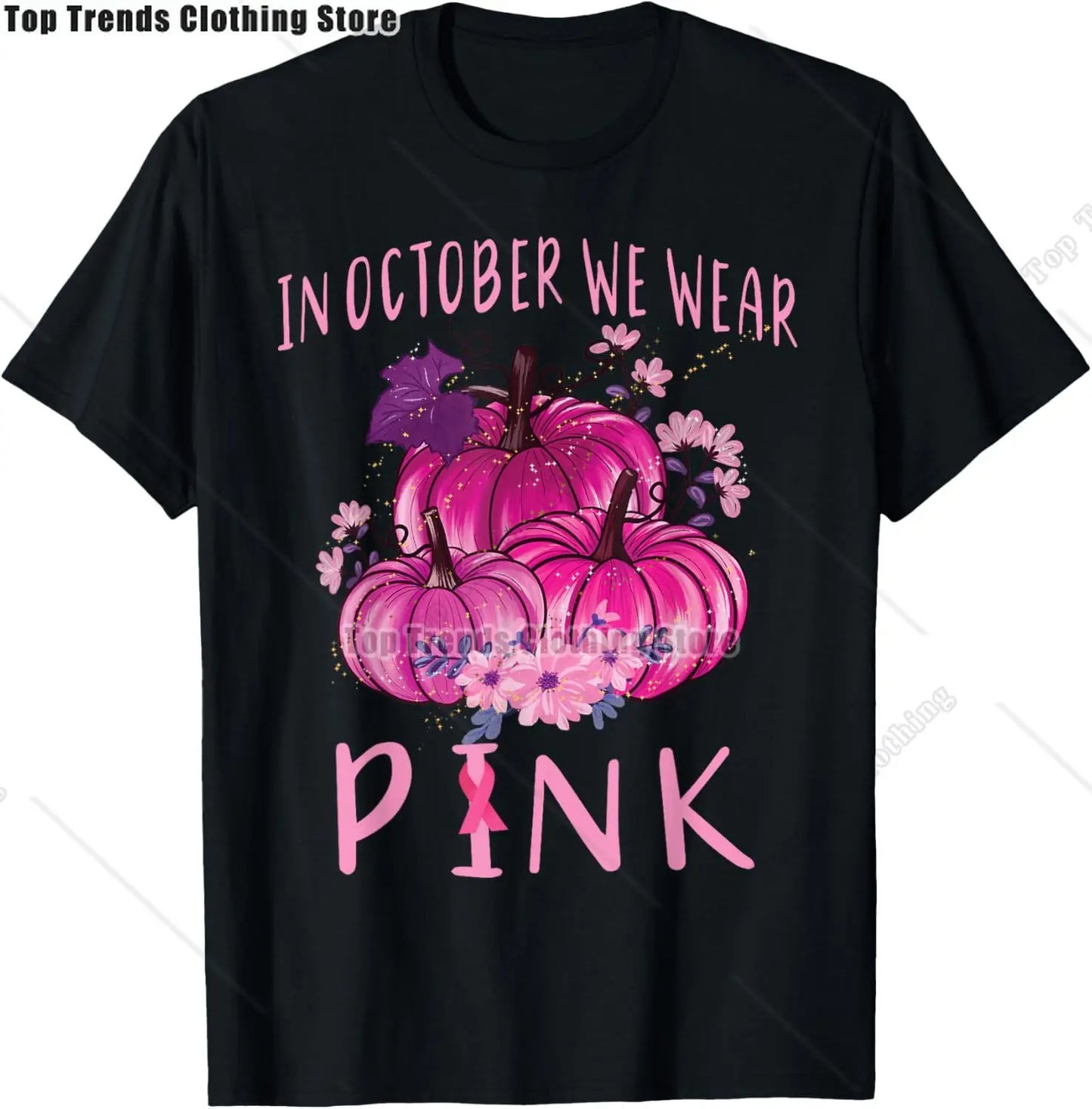 In October We Wear Pink Ghost Witch Breast Cancer Awareness T-Shirt Cosplay Clothes Streetwear Tee Shirt Plus Size Tops