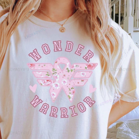 Funny in October We Wear Pink Graphic T Shirts Coquette Pink Breast Cancer Awareness Women T-shirt Wonder Warrior Fighter Tees