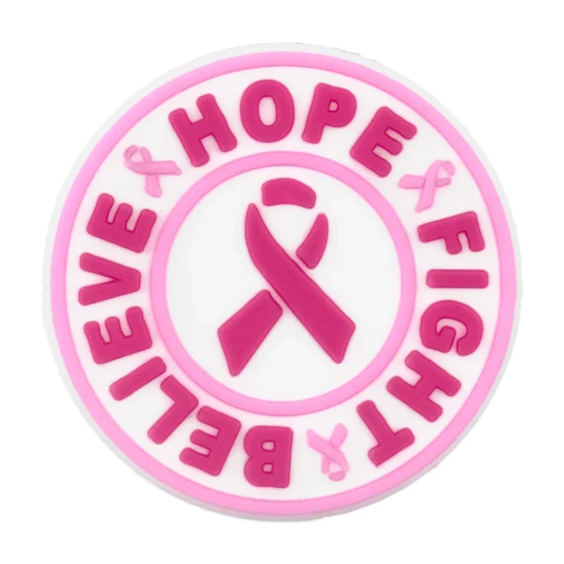 1/16pcs Cancer Ribbon Shoe Decorations Breast Cancer Ribbon Shoe Decorations Care for Women's Health Pins Clog Jeans for Women