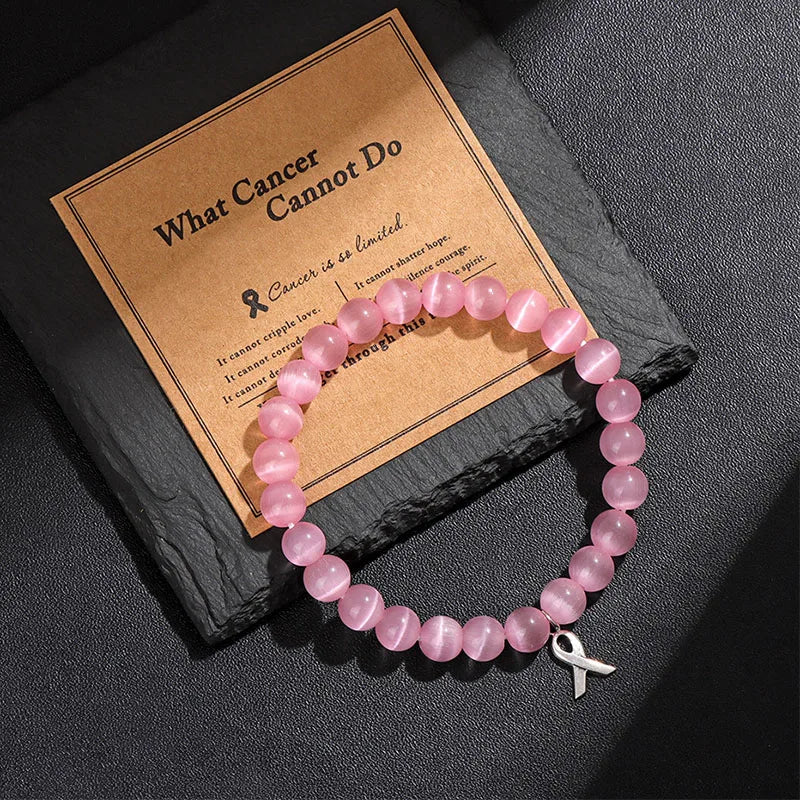 Bekky Ribbon Handmade Cat Eye Stone Bracelet Opal Quartz Pink Ribbon – Becky's ...