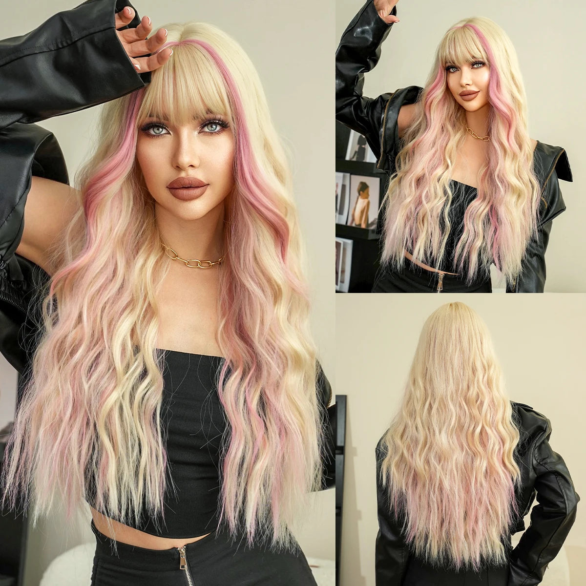 the GODDESS - Long Wavy Grey Purple Wig for Women, Cosplay Daily Party Overhead Dyeing Wavy Synthetic Heat-Resistant Wigs