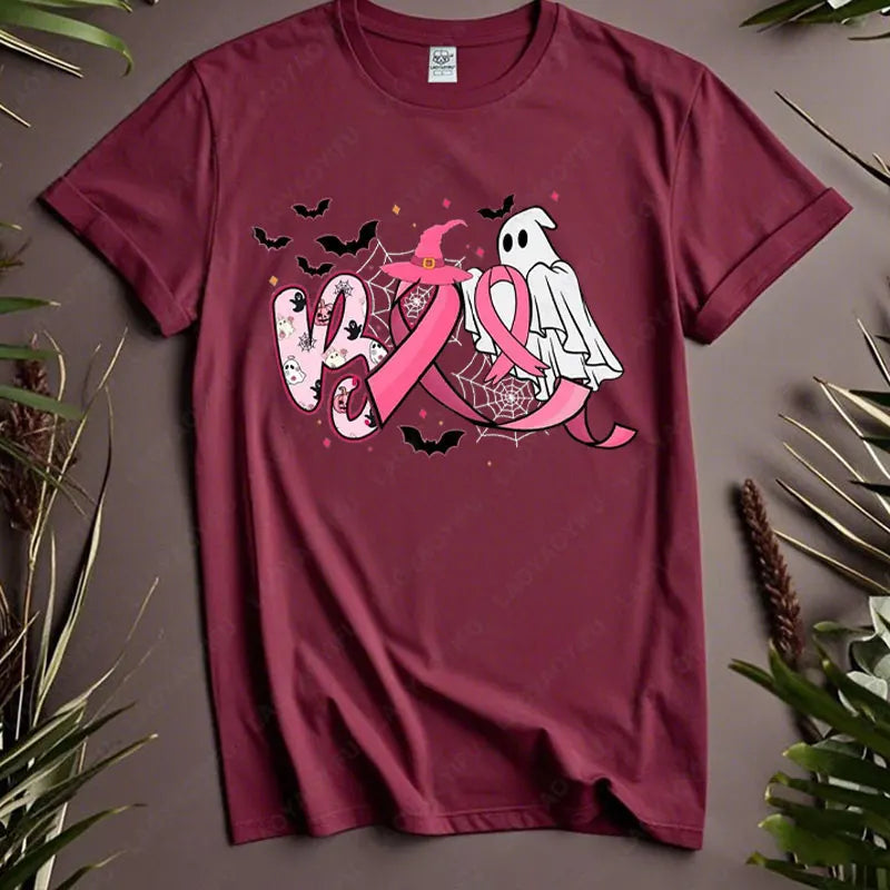 Boo Halloween Pumpkin Ghost Tee Men Women Cotton Tops in October We Wear Pink Ribbon Witch Roupas Breast Cancer Awareness Tshirt