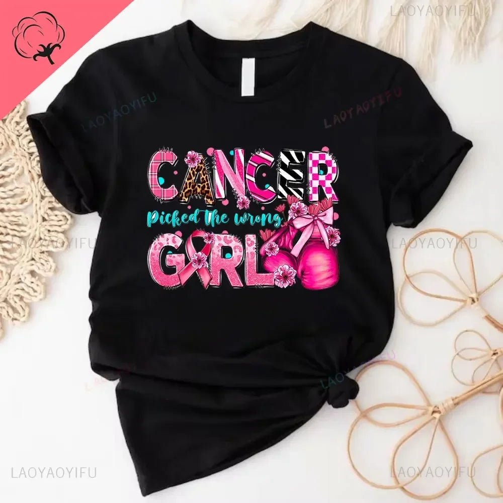 Caring for Women Breast Cancer T-shirt October Pink Ribbon Breast Cancer Awareness Themed Printed Tee Gift for Moms Daughters