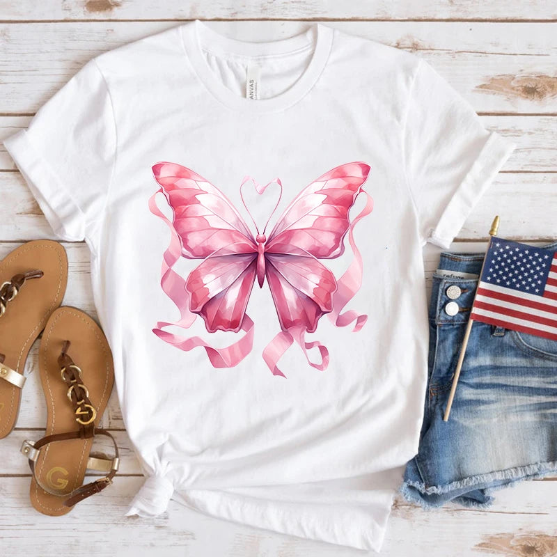 the BUTTERFLY RIBBON - Breast Cancer Awareness Butterfly Print T-Shirts