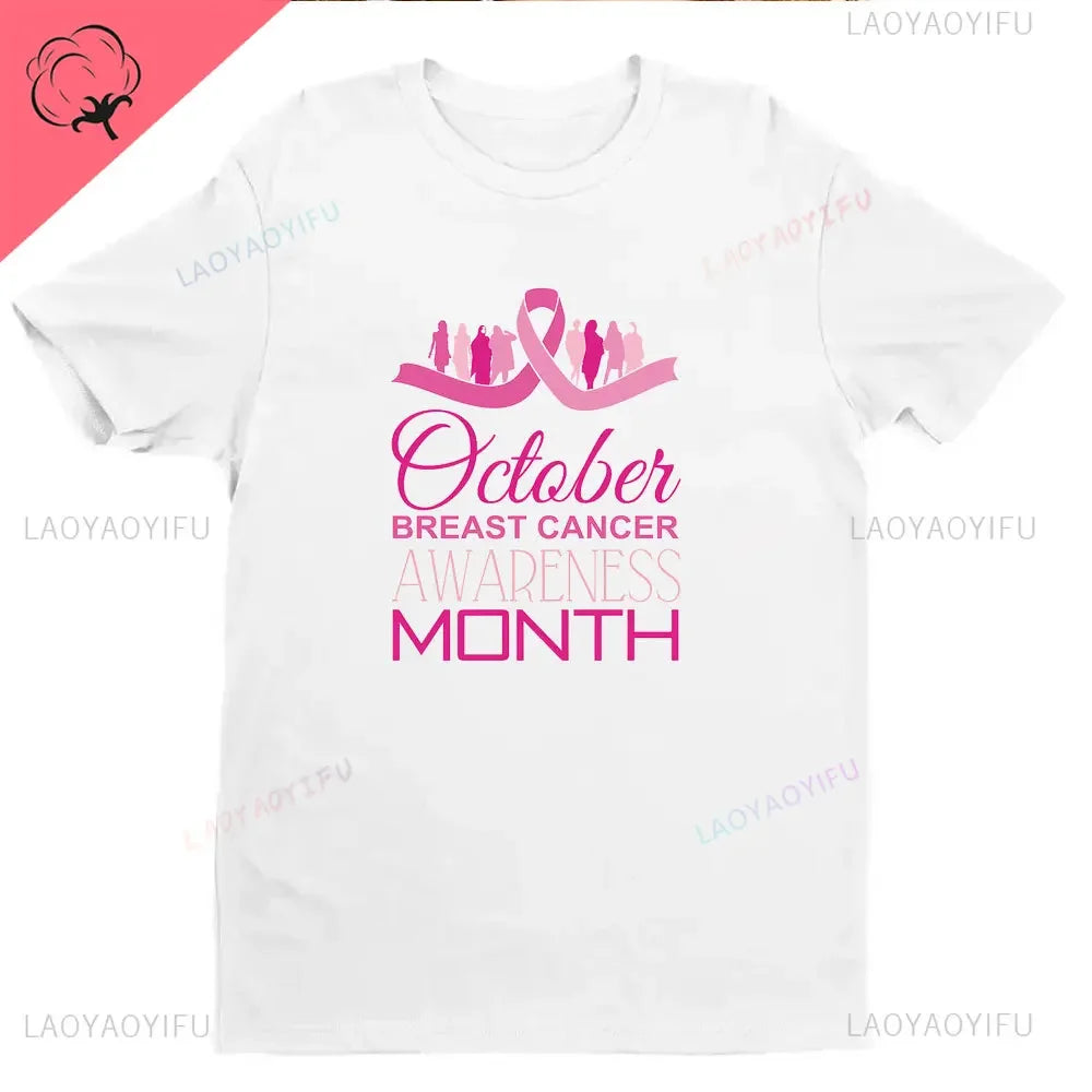 Ribbon Print Breast Cancer Awareness Shirts Cancer Survivor Shirt Pink Ribbon Shirt Breast Cancer Awareness Gift Tees Cotton Tee