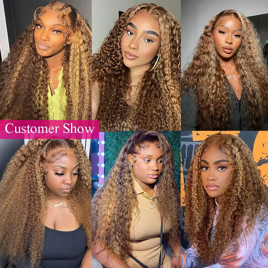 the BEYONCE - Highlight Wig Human Hair Ombre HD Lace Wig, 13x6 Human Hair Deep Wave Frontal Wig, Brazilian 13x4 Water Wave Curly Wigs For Women