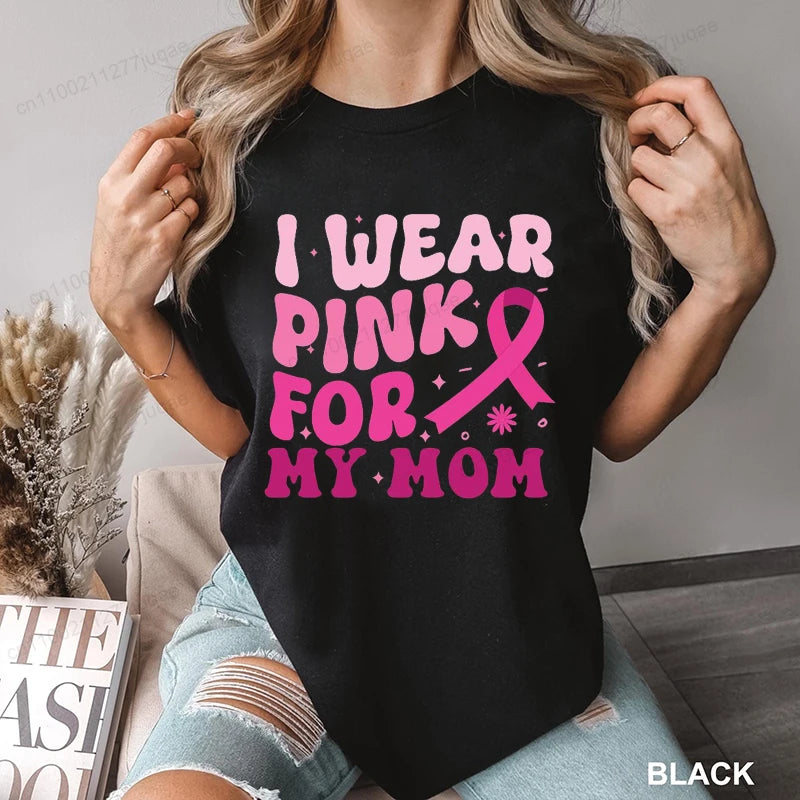Breast Cancer Awareness Shirt for Women Pink Ribbon Support Tee Shirts Funny Casual T-Shirt Oversized TShirts Clothing Tops Tees