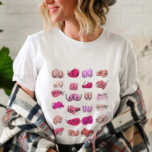 the BODY POSITIVITY - Boobies Shirt Aesthetic Women Body Positivity Graphic Tops