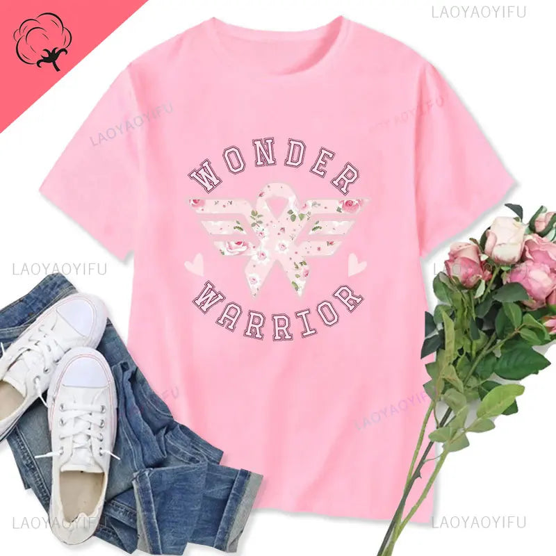 Funny in October We Wear Pink Graphic T Shirts Coquette Pink Breast Cancer Awareness Women T-shirt Wonder Warrior Fighter Tees