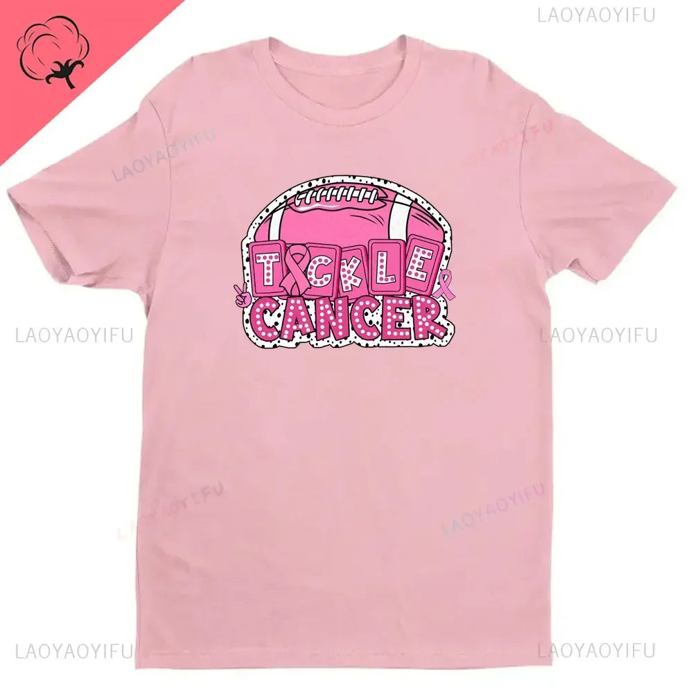 Breast Cancer Awareness Fight Print T Shirt in October We Wear Pink Awareness Ribbon Aesthetic Clothes Pink and White Tops Shirt