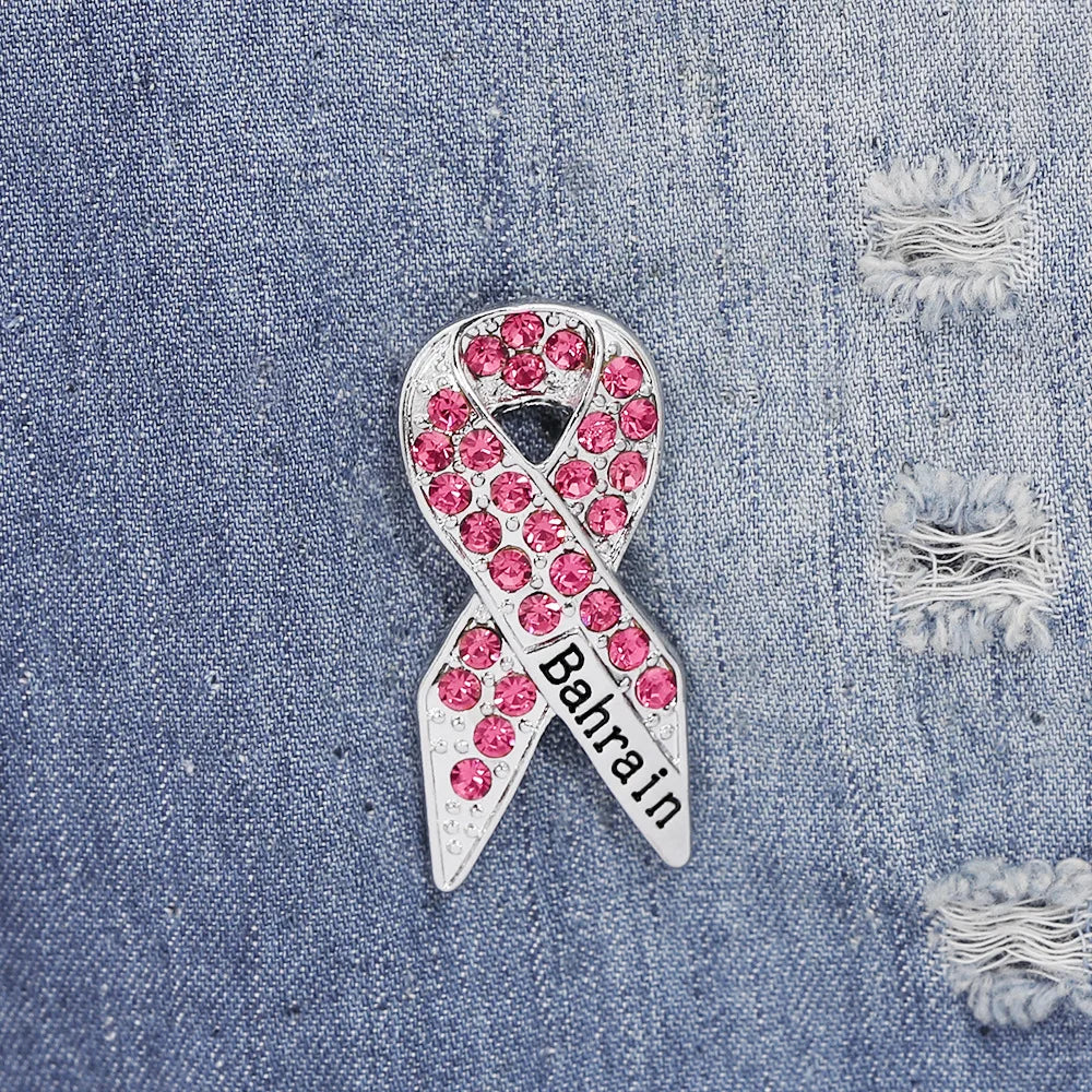 Breast Cancer Awareness Jewelry Pink Ribbon Rhinestone Brooches Women's Metal Badge Pins Fundraisers Events Gift
