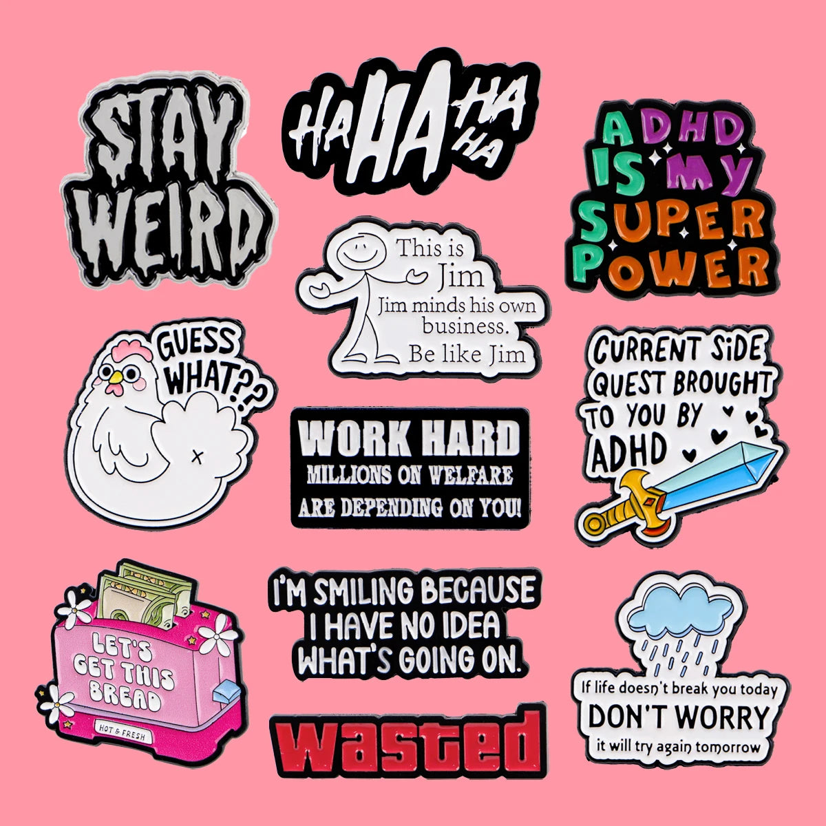 the STAY WEIRD - Funny Phrase Pin Badge Lapel Brooch Costume Accessories Fashion Jewelry Gifts