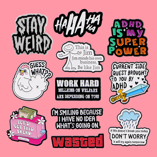 the STAY WEIRD - Funny Phrase Pin Badge Lapel Brooch Costume Accessories Fashion Jewelry Gifts