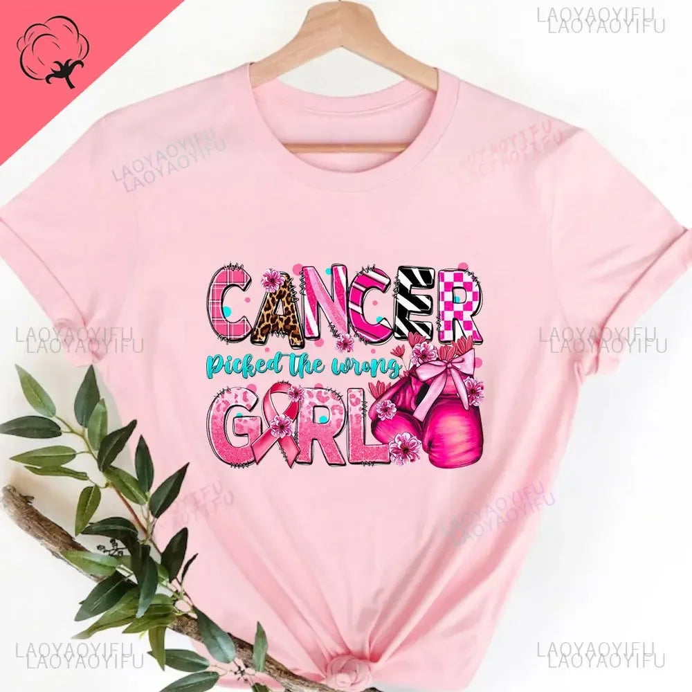 Caring for Women Breast Cancer T-shirt October Pink Ribbon Breast Cancer Awareness Themed Printed Tee Gift for Moms Daughters