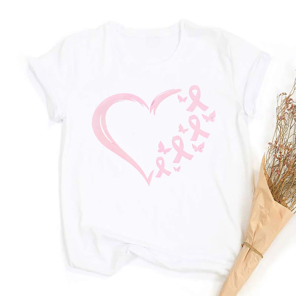 Breast Cancer Shirts for Women Pink Ribbon Breast Cancer Awareness T-Shirt Cancer Care Gifts Ladies Tee Tops