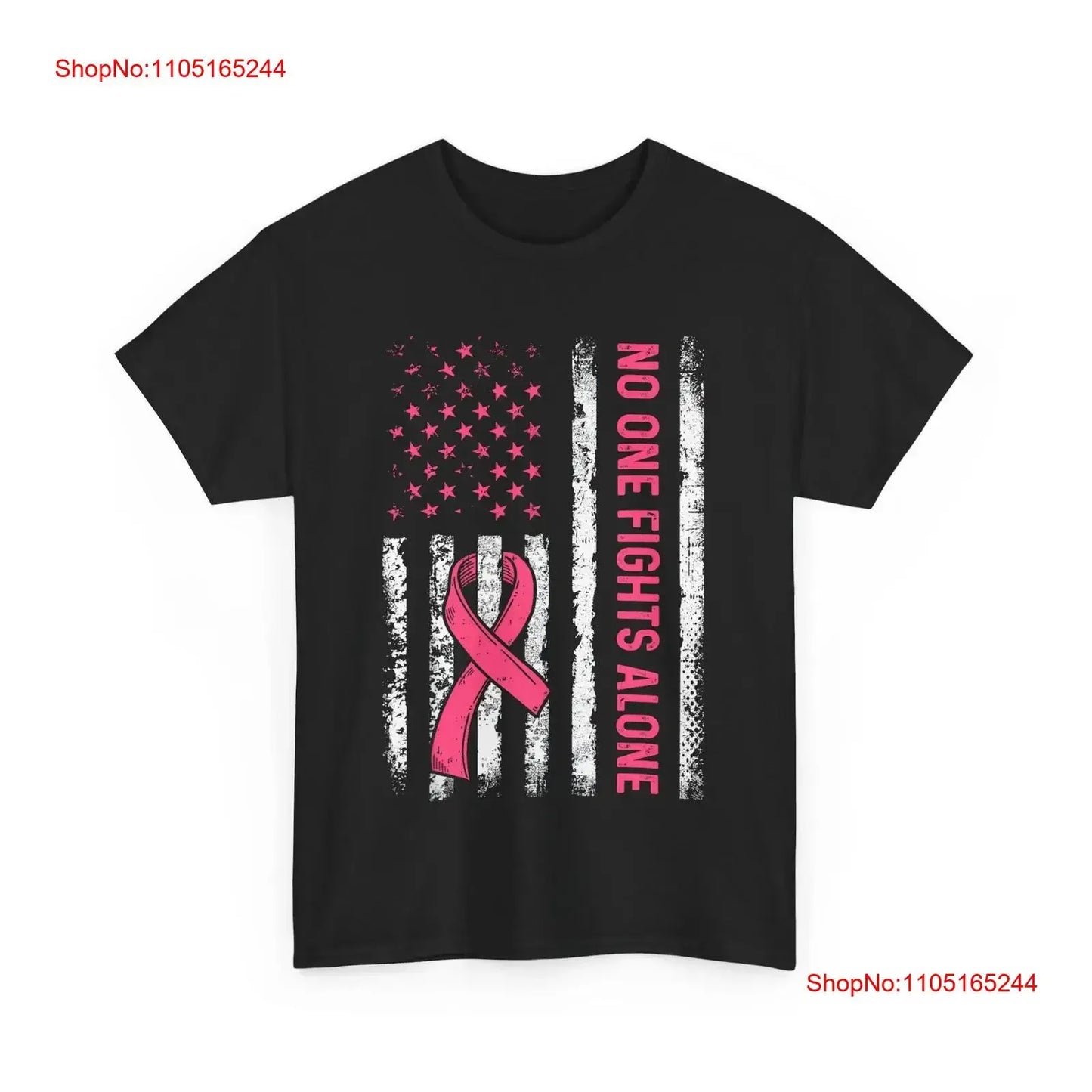No One Fights Breast Cancer Alone American Flag Pink Ribbon T Shirt vintage Washed fashion designer clothes Breathable Unisex