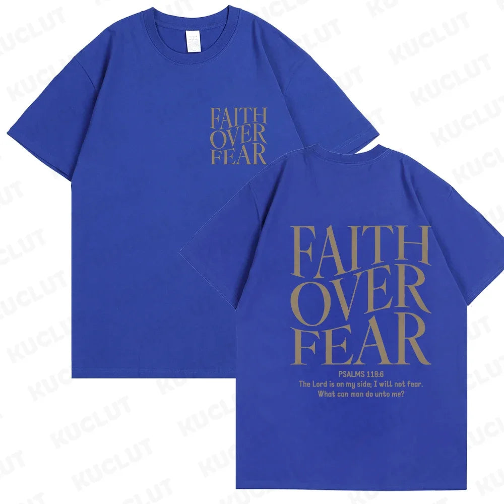the FAITH OVER FEAR - Christian Women T-Shirts, Christian Clothes, Jesus Fashion Trendy T-Shirts Bible Verse Sportwear Aesthetic Clothes